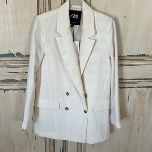 ZARA NEW WITH TAGS IVORY DOUBLE BREASTED BLAZER SIZE XS